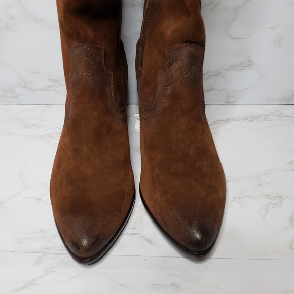 Frye Renee Seam Tall Brown Oiled Suede Boots - Picture 4 of 8